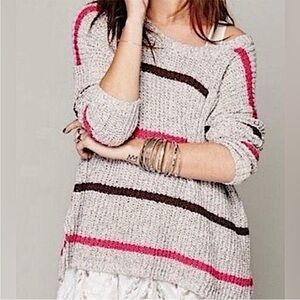 Free People Greenwich Village Slouchy Striped Oversized Knit Sweater